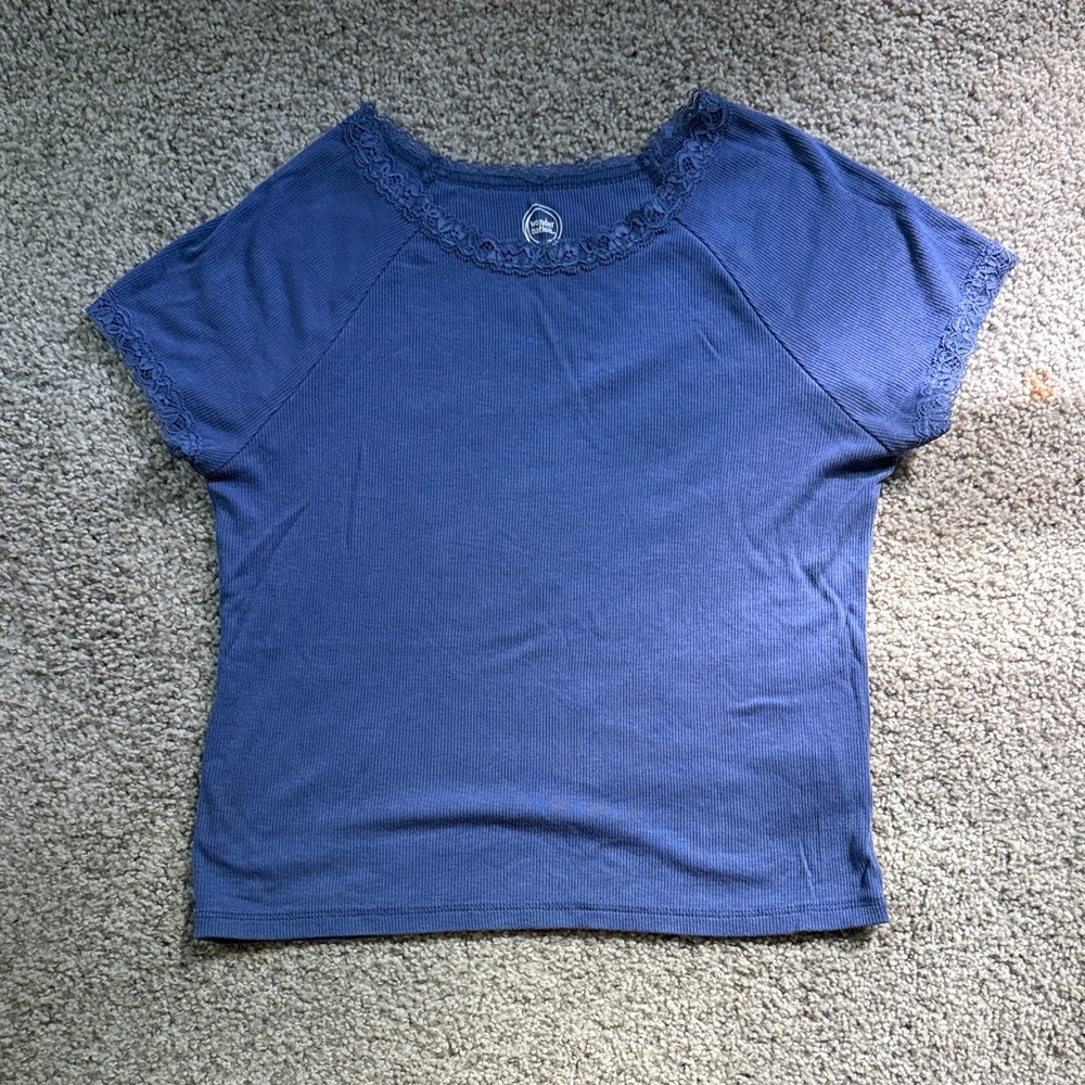 wonder nation Blue Lace-Trim Short Sleeve Tee